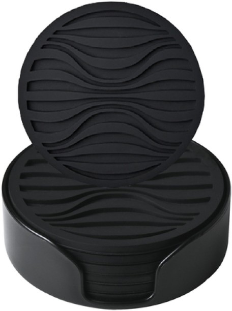 Cart in Mart 6 Pack Silicone Coasters Set With Holder For Drink Cup Barware - Black Silicone Baking Tools Kitchen Tool Set