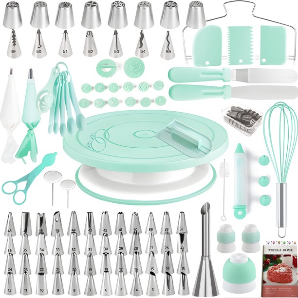 Topika Cake Decorating Supplies Kit 137pcs with Turntable & Nozzles Plastic Baking Tools Kitchen Tool Set