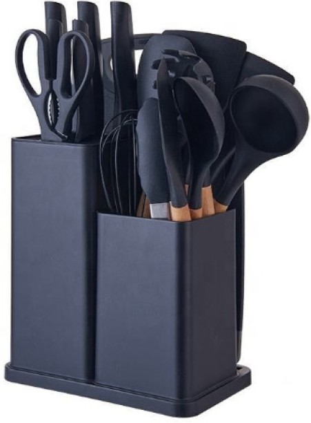 Kitchenware Silicone Kitchenware Kit 19 Pieces Knife & Spoon Set With Storage Rack Silicone Cutting Board Kitchen Tool Set