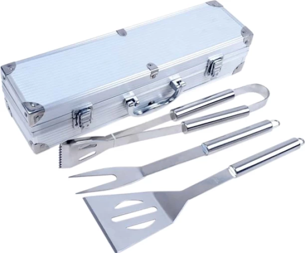 ALANES BBQ Grill Tools Set with Barbecue Accessories - Stainless Steel Utensils with Aluminium Case Charcoal Braai
