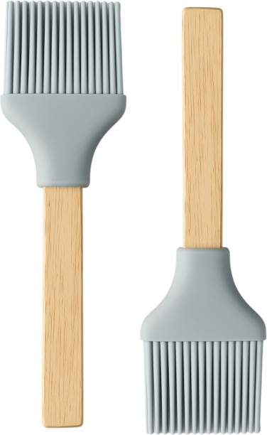 Wobuciko Wooden Pastry Brush Set with Grey Silicone Bristles 2 Piece Silicone Brush Kitchen Tool Set