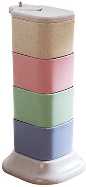 ALANES Portable 4 Tier Rotating Spice Rack Plastic Can Kitchen Rack