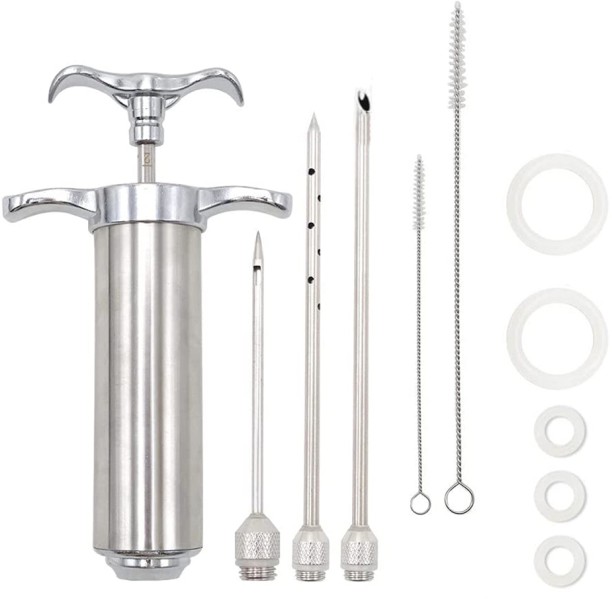 ALANES Seasoning Injector Set with 3 Marinade Needles & 2 Cleaning Brushes Stainless Steel Baking Tools Kitchen Tool Set