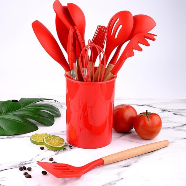 Totally Home 12 Pcs Silicone Kitchen Utensil Set Silicone Spatula, Peeler, Scooper, Ladle, Cooking Spoon Kitchen Tool Set