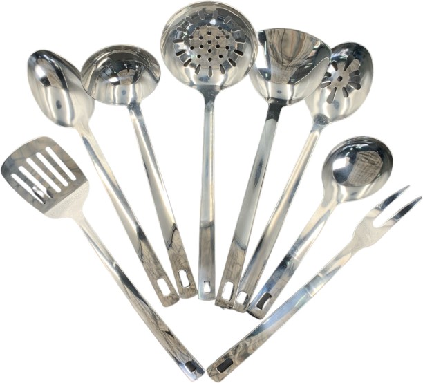 Crockery Centre Infinity Serving 8 Piece Set Stainless Steel Steel Cooking Spoon, Ladle, Skimmer, Spatula, Spatula, Cooking Spoon, Cooking Spoon Kitchen Tool Set