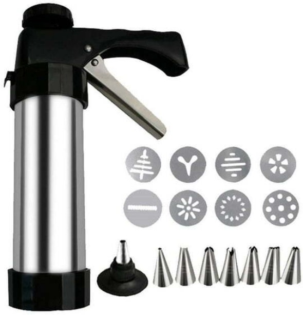 Stainless Steel Cookie Press & Icing Gun Aluminium Food Clips Kitchen Tool Set