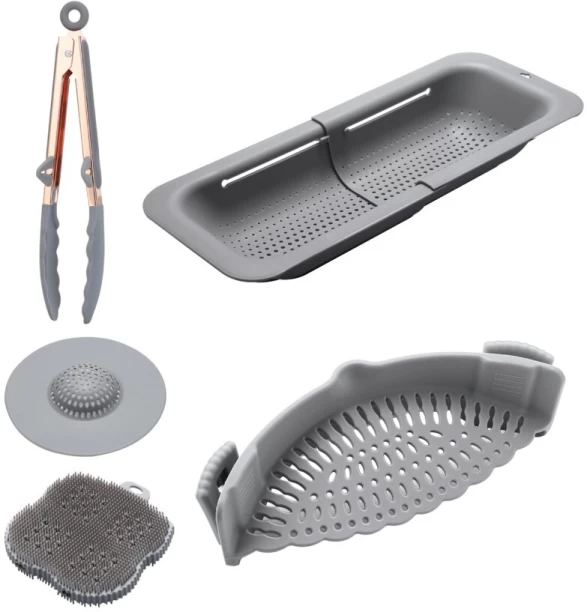 Emporium Hub Sink Strainer, Clip Strainer, Cleaning Brush, Tong, Sink Stainer Silicone Strainer, Colander Kitchen Tool Set