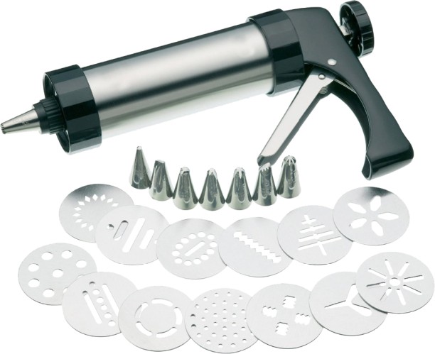 ALANES Stainless Steel Cookie Press Gun Set with 13 Discs & 8 Icing Tips Topping