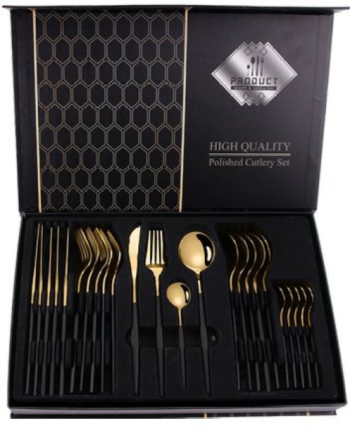 SA TRADE 24 Piece Stainless Steel Cutlery Set - Black & Gold Steel Knife Kitchen Tool Set