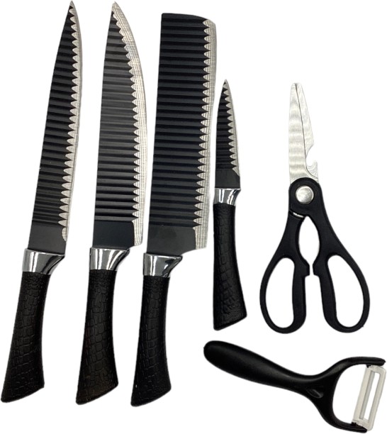 Crockery Centre Knife Set 6 Pcs With Black Soft Touch Handles FEI-164 Steel Knife Kitchen Tool Set