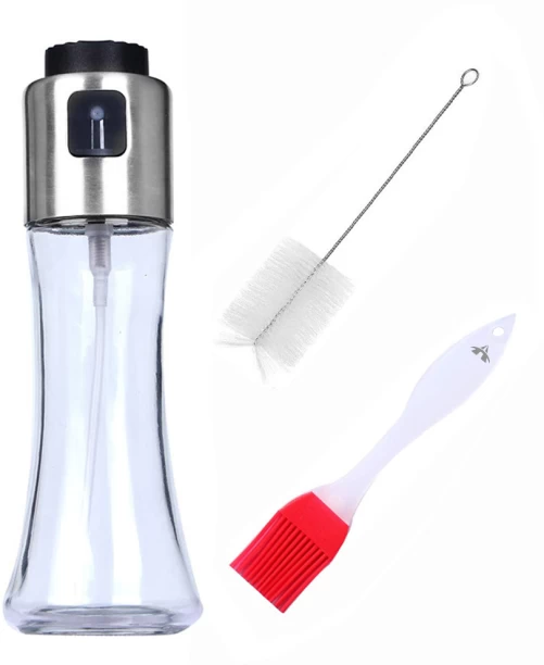 ALANES 180ml Stainless Steel Glass Oil Sprayer With Basting Brush & Clean Brush Manual Sprayer