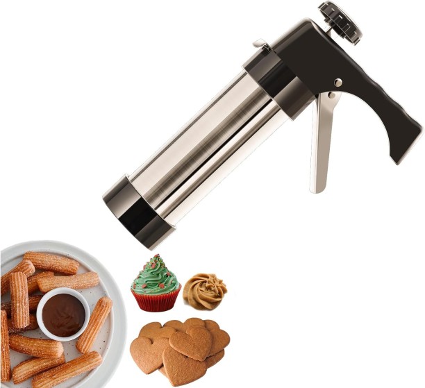 Maruti Groups Churro Maker Machine & Biscuit Gun - Manual Dough Press Steel Baking Tools Kitchen Tool Set