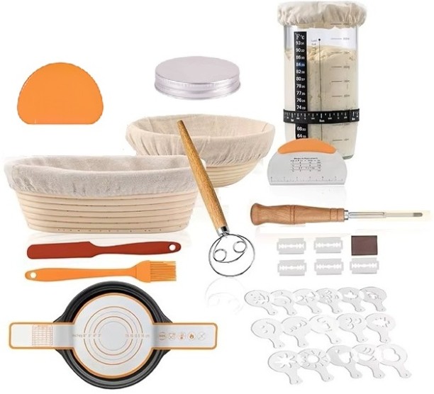 Emporium Hub Bread Proofing Basket, Sourdough Starter Kit Plastic, Glass Baking Tools, Whisk, Spatula Kitchen Tool Set