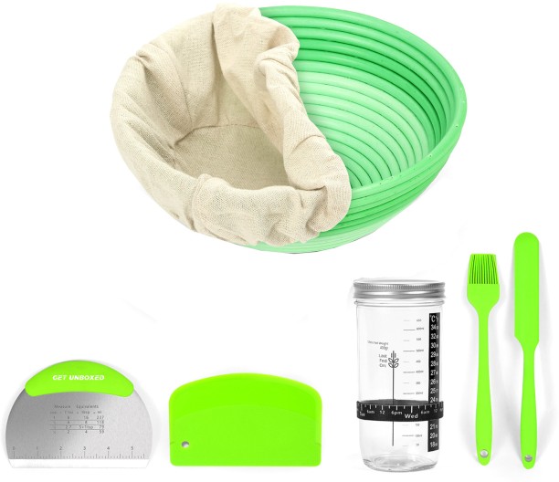 ALANES Bread Proofing Basket with Glass Sourdough Starter Jar Set Plastic, Glass Ladle Kitchen Tool Set