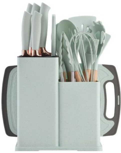 top sale trader 19 Piece Silicone Kitchen Set with Knives, Cutting Board and Storage Rack Silicone Cooking Spoon Kitchen Tool Set