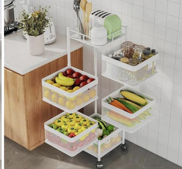THE GREEN BLISS BOUTIQUE 5 TIER VEGITABLE/FRUIT STEEL RACK Steel Kitchen Trolley