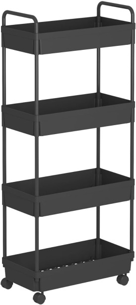MOREHOME Plastic Rolling Storage Cart 4 Tier Organizer Mobile Shelving Unit Storage Rolling Utility Cart with Wheels for Kitchen Bathroom Laundry Plastic Kitchen Trolley