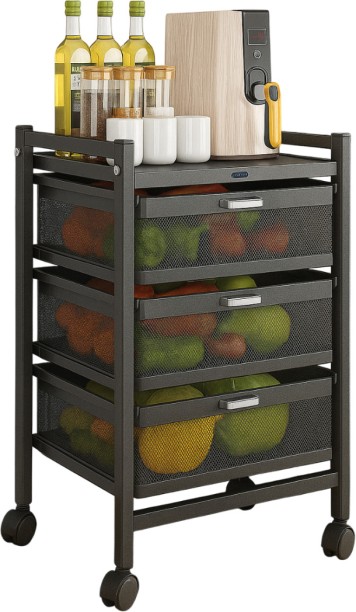 Wobuciko Storage Draw Cart Black 3 Tier -45*30*103 Carbon Steel Kitchen Trolley
