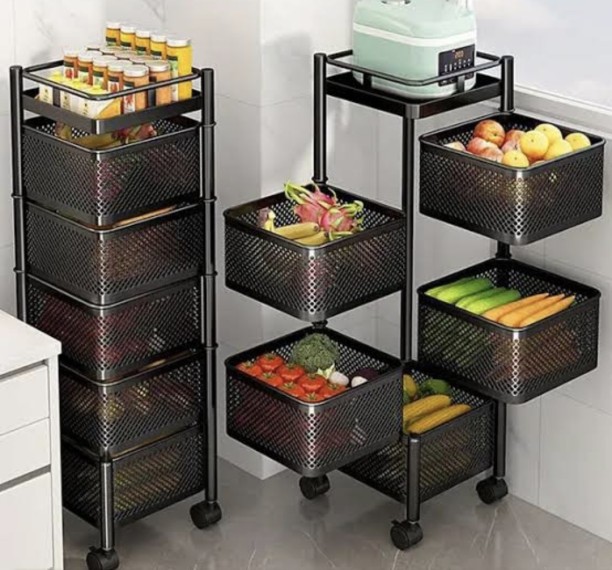 THE GREEN BLISS BOUTIQUE 4 TIER VEGITABLE/FRUIT STEEL RACK Steel Kitchen Trolley