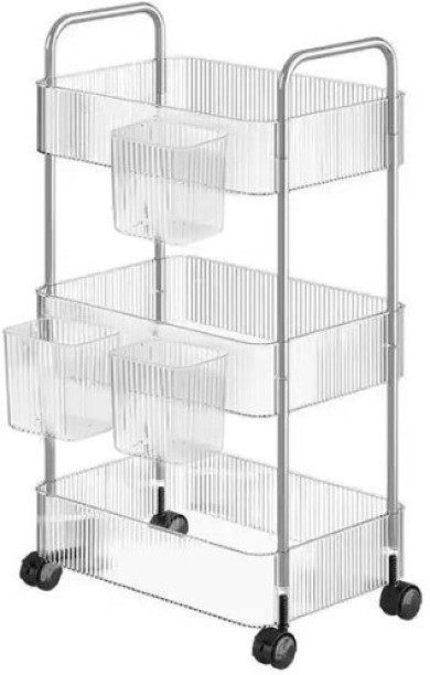 PSM13 3 Tier Transparent Plastic Storage Trolley Plastic Kitchen Trolley