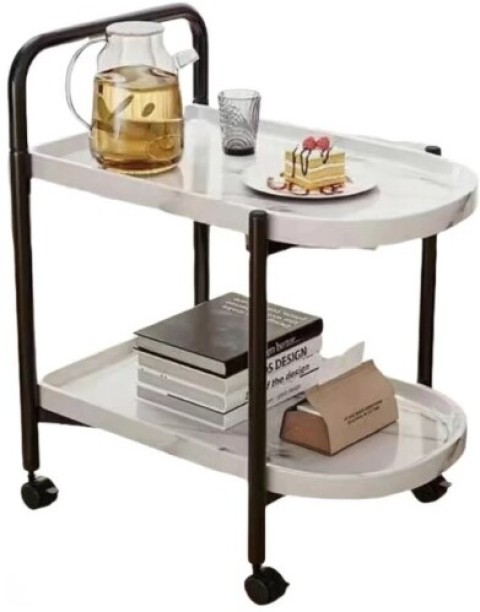 Durable Double-Layer Kitechen Trollet Side Table for Living Rooms Shaped Coffee Table with Wheels Mobile Open End Table for Living Rooms Steel Kitchen Trolley