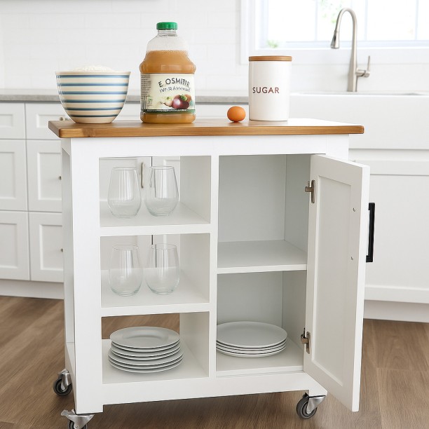 Simplify Living Mini Kitchen Island - Modnest White Wooden Kitchen Trolley
