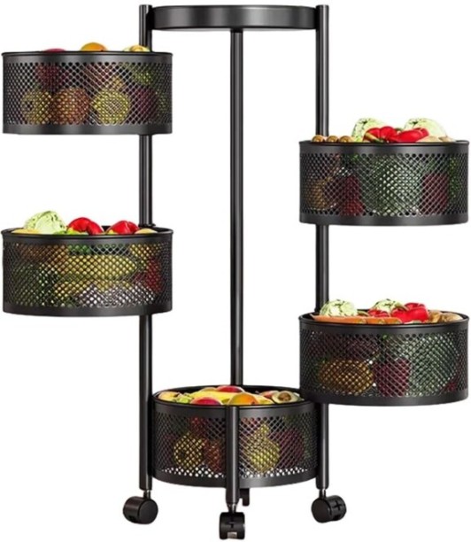 Durable Rotating Kitchen Baskets Fruit and Vegetable Storage Rotating Storage Solutions Stainless Steel Kitchen Trolley