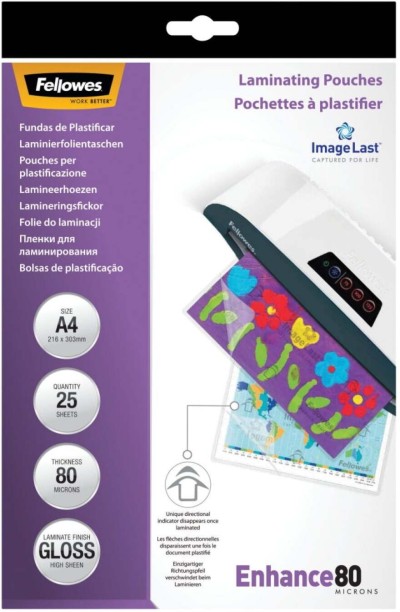 FELLOWES A3 80 Micron Gloss Laminating Pouches 25-Pack A3 Laminating Sheet