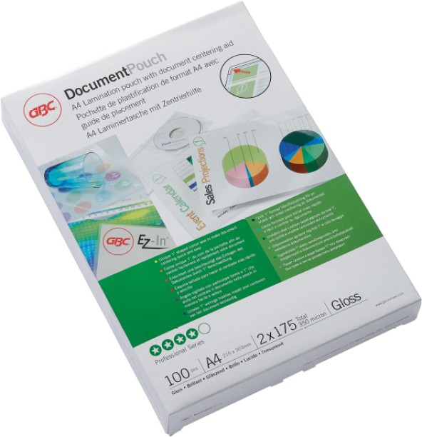 GBC Document Gloss Pack of 100 (350 Micron) A4 Laminating Sheet
