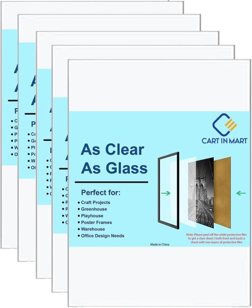 Cart In Mart 5 Pack Clear PET Plexiglass Sheets 8×10" Panels For Picture Frames, Crafts Sheets Photo Laminating Sheet