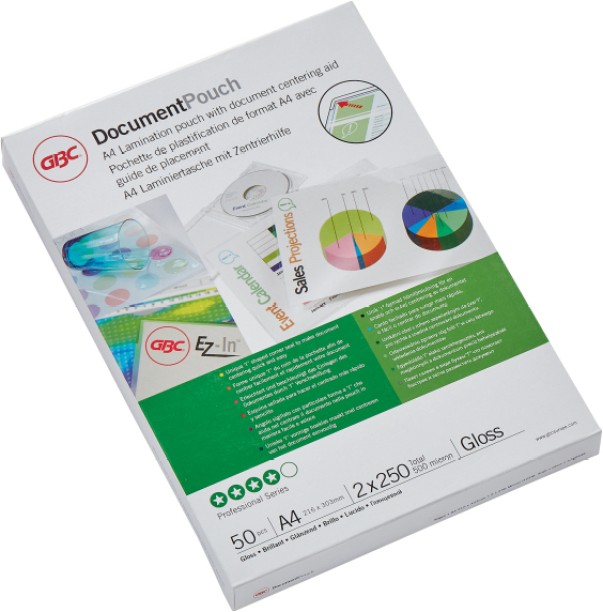 GBC Pouch 500 Micron Gloss A4 Laminating Sheet