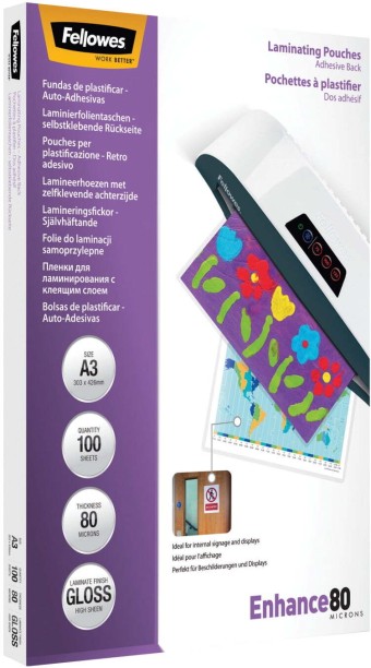 FELLOWES A3 Enhance 80 Micron Gloss Laminating Pouches 100-Pack A3 Laminating Sheet
