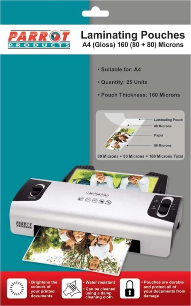 Parrot Products Laminating Pouch A4 160(80+80) Micron - Pack of 25 0 inch Lamination Machine