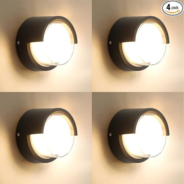 SAM Outdoor Wall Light 4 Pack - Minimal Design Wall Sconce - Modern Black Round Lights Wall Lights Lamp Shade