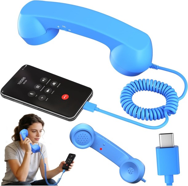 Bloo Retro telephone receiver, retro telephone receiver with Type-C interface, HD retro fixed telephone handset receiver, suitable for home or office mobile video conferences Corded Landline Phone