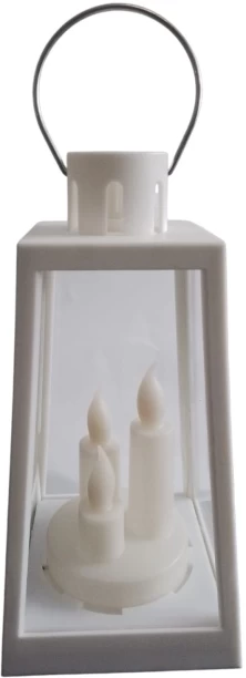 P4D 3 Burning Candle Design LED Lantern Light – Classic Charm with Modern Convenience White Plastic Table Lantern