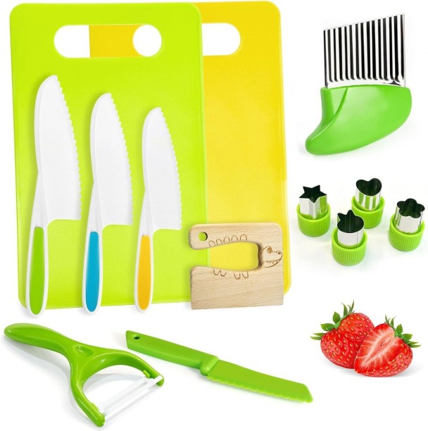 Cart In Mart Kids Safe Knife Set for Real Cooking Montessori Kitchen Toys Chef Tools Role Play Toy