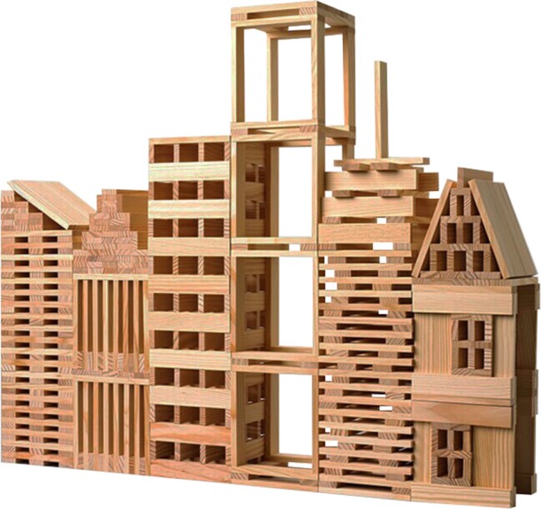ALANES Wooden Building Blocks - 300 Piece Colours & Shapes