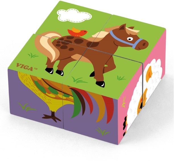 Viga Six-sided Cube Puzzle Farm Animals Educational Toys