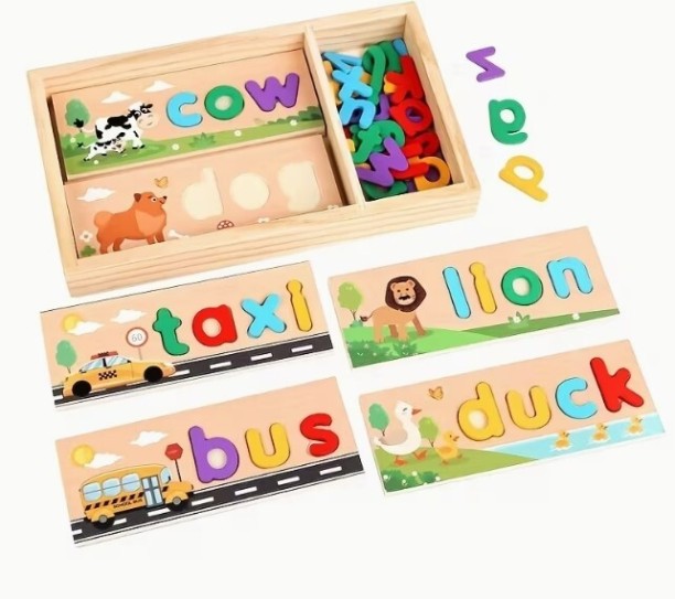 Amity Consulting Group Wooden Educational Word Puzzle Board Set Alphabets & Language