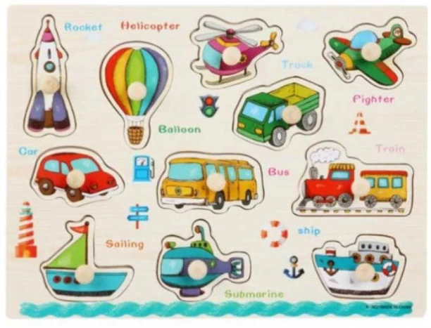 Miss Bliss Imports toys wooden 12 pc vehicle puzzle 1 pack Activity Toys