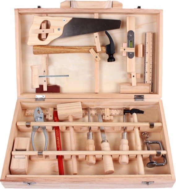 ALANES Multifunctional Wooden Toolbox Puzzle Storage Box Set - 16 Piece Educational Toys