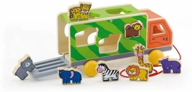 Viga Pull Along Animal Shape Sorting Truck Activity Toys