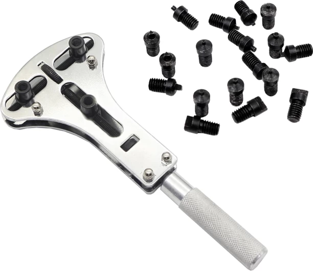 ALANES Adjustable 3 Position Watch Screw Back Remover Wrench with Replacement Bits Single Sided Open End Wrench