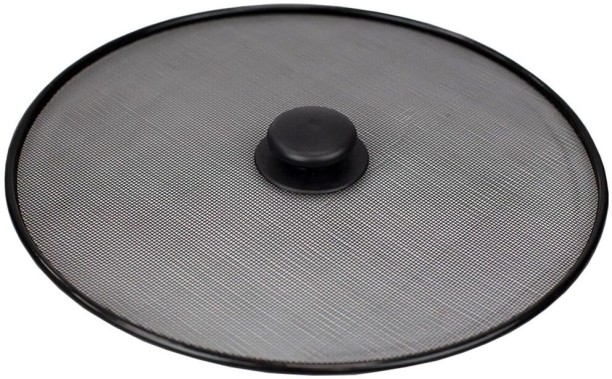 ELCTRO WORLD 29cm Stainless Steel Round Oil & Grease Splatter Mesh Screen Lid - Black 5 cm Lid