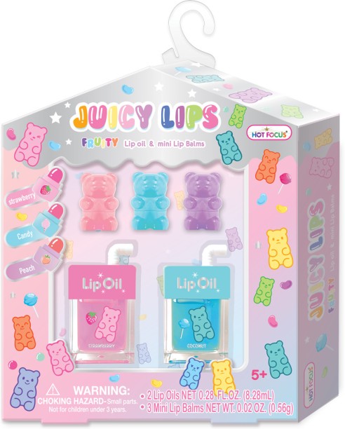 Hot Focus Juicy Lips – Lip Care Set for Kids Strawberry, Candy, Peach, Coconut