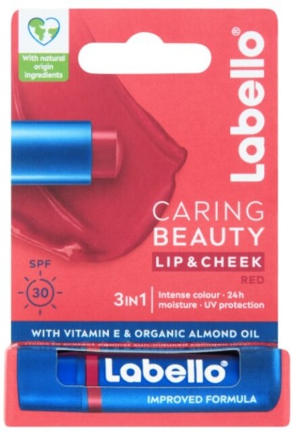 Labello Caring Beauty 3-in-1 Lip Balm Red SPF30 4.8g Clear