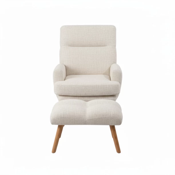 Decorum & Co Reclining Linen Armchair & Ottoman Natural Fiber Living Room Chair