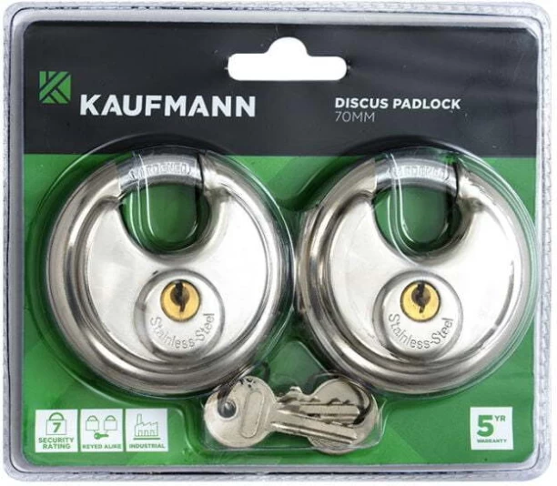 Kaufmann Hardware Padlock Discus 70mm S/Steel (2Pack) Padlock