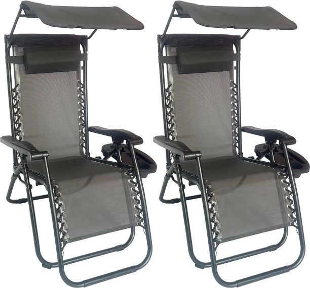 Artisan Furniture Warehouse Sun Lounger Recliner Chair With Canopy Sunshade Set of 2 Fabric Lounger